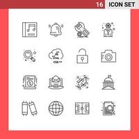 Group of 16 Outlines Signs and Symbols for zoom magnifier installation personal development Editable Vector Design Elements