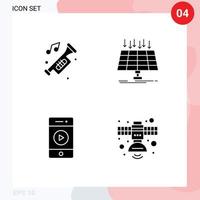 Group of 4 Solid Glyphs Signs and Symbols for accessories smart city noise panel music Editable Vector Design Elements