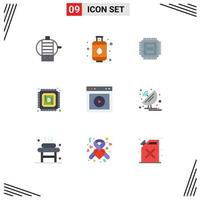 Modern Set of 9 Flat Colors and symbols such as antenna web cpu ux play Editable Vector Design Elements