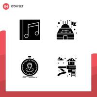 Editable Vector Line Pack of 4 Simple Solid Glyphs of album speed song observatory timer Editable Vector Design Elements