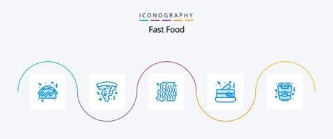 paquete de iconos de comida rápida azul 5 que incluye. comida rápida. alimento. aro de cebolla vector