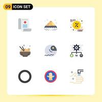 Pictogram Set of 9 Simple Flat Colors of distant food open chinese label Editable Vector Design Elements