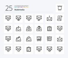 Multimedia 25 Line icon pack including send. mailbox. send. search. mail vector