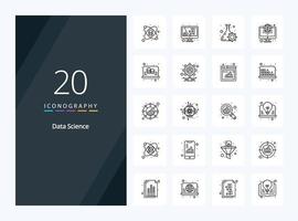 20 Data Science Outline icon for presentation vector