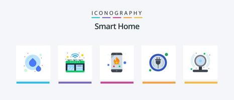 Smart Home Flat 5 Icon Pack Including smart cam. wire. call. smart. home. Creative Icons Design vector