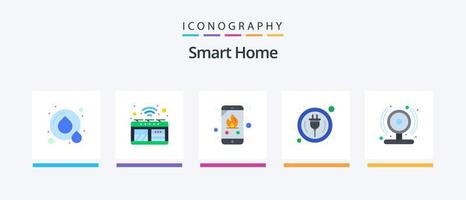 Smart Home Flat 5 Icon Pack Including smart cam. wire. call. smart. home. Creative Icons Design vector