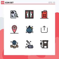 Set of 9 Vector Filledline Flat Colors on Grid for party music house disco location Editable Vector Design Elements