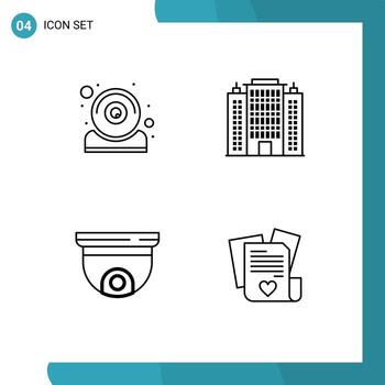 4 iconos creativos signos y símbolos modernos de dispositivos informáticos cámara web edificio seguridad elementos de diseño vectorial editables vector