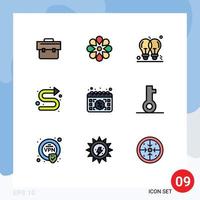 Mobile Interface Filledline Flat Color Set of 9 Pictograms of buy indicator bulb directional business Editable Vector Design Elements