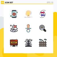 Modern Set of 9 Filledline Flat Colors Pictograph of nipple flag chang business money Editable Vector Design Elements