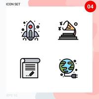 Group of 4 Modern Filledline Flat Colors Set for rocket education launch speaker note Editable Vector Design Elements