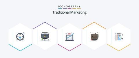 marketing tradicional 25 paquete de iconos planos que incluye cheque. portafolio. negocio. caso. lucro vector