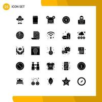 Pack of 25 Modern Solid Glyphs Signs and Symbols for Web Print Media such as communication maony record dollar music Editable Vector Design Elements