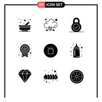 Set of 9 Modern UI Icons Symbols Signs for symbols ancient lock success medal Editable Vector Design Elements