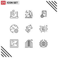 Set of 9 Commercial Outlines pack for massege network deadline internet connect Editable Vector Design Elements