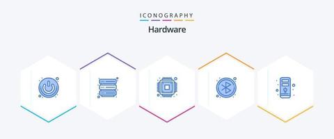 Paquete de 25 íconos azules de hardware que incluye . UPC. chip. computadora. círculo vector