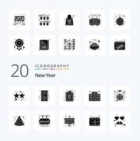 20 New Year Solid Glyph icon Pack like decoration speaker card sound wish vector