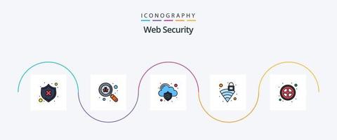 la línea de seguridad web llenó el paquete de iconos planos 5, incluido el prohibido. Wifi. bicho. señal. cerrar vector