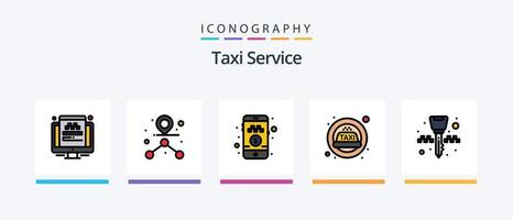 la línea de servicio de taxi llenó el paquete de 5 iconos, incluida la máquina. tarjeta. taxi. taxi. Llave de ignición. diseño de iconos creativos vector
