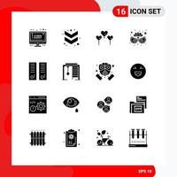 Modern Set of 16 Solid Glyphs Pictograph of sport room lockers room balloon lockers eye mask Editable Vector Design Elements