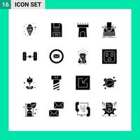 Group of 16 Modern Solid Glyphs Set for wheel alignment typewriter products story article Editable Vector Design Elements