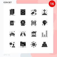 Set of 16 Commercial Solid Glyphs pack for app graveyard campaign grave advertisment Editable Vector Design Elements