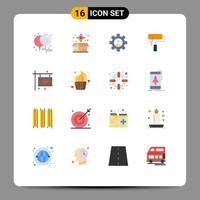 Mobile Interface Flat Color Set of 16 Pictograms of paint brush roller package paint use Editable Pack of Creative Vector Design Elements