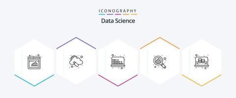 paquete de iconos de 25 líneas de ciencia de datos que incluye información. buscar. computadora. crecimiento. análisis vector