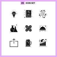 Universal Icon Symbols Group of 9 Modern Solid Glyphs of bandage science achievement lab tube Editable Vector Design Elements