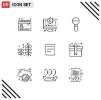 Set of 9 Vector Outlines on Grid for twitter leaf gear business press Editable Vector Design Elements