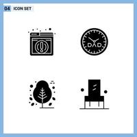 4 conjunto de glifos sólidos universales para aplicaciones web y móviles planta de información reloj reloj silla elementos de diseño vectorial editables vector