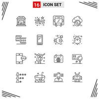 Set of 16 Commercial Outlines pack for cinema data delivery cloud secure Editable Vector Design Elements