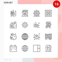 paquete de 16 signos y símbolos de contornos modernos para medios de impresión web, como baño de correo, codificación de baño, programación de elementos de diseño de vectores editables