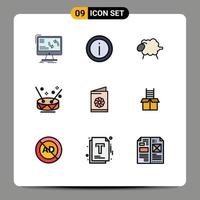 9 Filledline Flat Color concept for Websites Mobile and Apps party instruments sign drum wool Editable Vector Design Elements