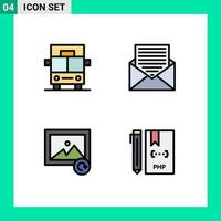 4 Filledline Flat Color concept for Websites Mobile and Apps bus photo communication envelope coding Editable Vector Design Elements