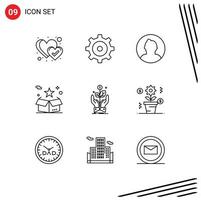 Pack of 9 creative Outlines of plant company user business package Editable Vector Design Elements