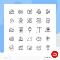 Modern Set of 25 Lines and symbols such as internet extension screen cable document Editable Vector Design Elements