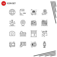 Universal Icon Symbols Group of 16 Modern Outlines of dollar shopping html ecommerce market Editable Vector Design Elements