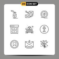 Modern Set of 9 Outlines and symbols such as hat cap dashboard finance archive Editable Vector Design Elements