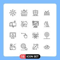 Set of 16 Modern UI Icons Symbols Signs for contact us communication internet celebration shield Editable Vector Design Elements