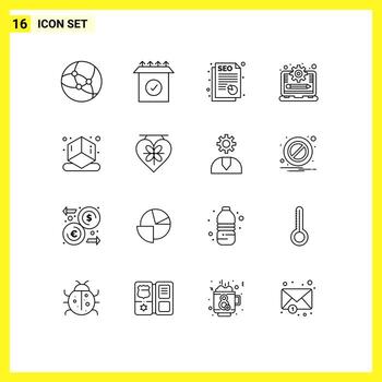 conjunto de pictogramas de 16 contornos simples de elementos de diseño vectorial editables de progreso de impresión de documentos en forma de amor vector
