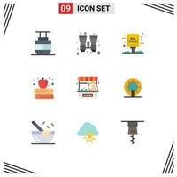 Pictogram Set of 9 Simple Flat Colors of coffee bar board back to school apple education Editable Vector Design Elements