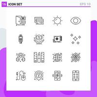 Stock Vector Icon Pack of 16 Line Signs and Symbols for vision face credit eye shinning Editable Vector Design Elements