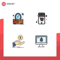 Modern Set of 4 Filledline Flat Colors Pictograph of bedroom finance online help monitor Editable Vector Design Elements