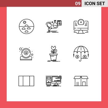 9 concepto de esquema para sitios web móviles y aplicaciones desarrollo de hardware de cámara web tiempo de computadora elementos de diseño vectorial editables vector