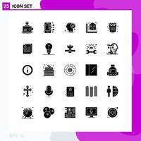 Mobile Interface Solid Glyph Set of 25 Pictograms of house construction share blueprint productivity Editable Vector Design Elements