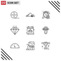 9 Thematic Vector Outlines and Editable Symbols of mask present tree jewel timer Editable Vector Design Elements