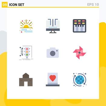 Modern Set of 9 Flat Colors and symbols such as traffic monitoring search management sound Editable Vector Design Elements
