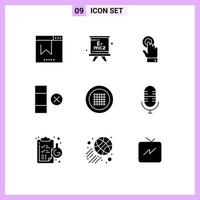 Set of 9 Commercial Solid Glyphs pack for line grid toch row cell Editable Vector Design Elements