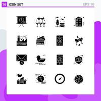 Set of 16 Modern UI Icons Symbols Signs for eco todo bench wishlist clipboard Editable Vector Design Elements